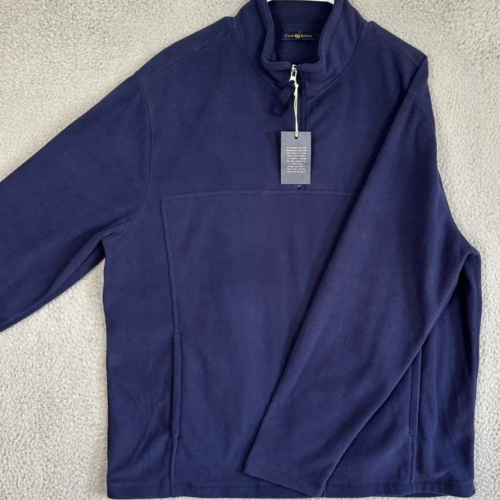 NEW Club Room Sweater Mens XL Navy Blue Quarter Zip Fleece Pullover Mock Neck